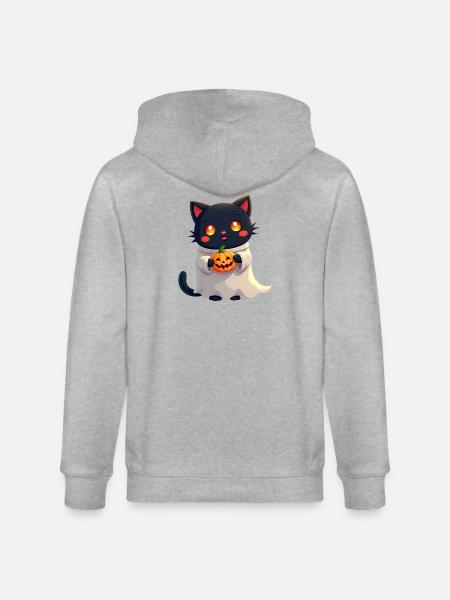 Halloween Cat with Halloween Pumpkin - Stanley/Stella CULTIVATOR  Unisex Organic Hooded Jacket - heather grey
