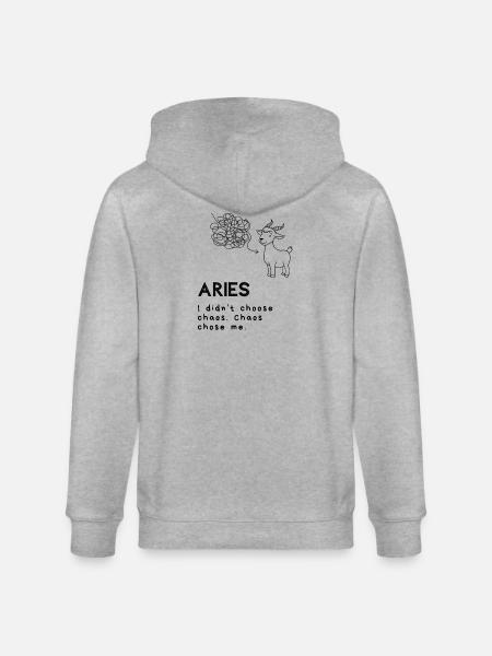 Funny Aries Cartoon – Chaos Chose Me - Stanley/Stella CULTIVATOR Unisex Organic Hooded Jacket - heather grey