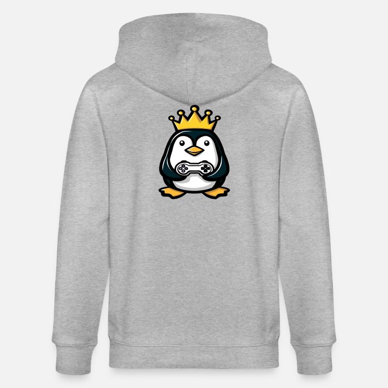Pinguin mit gaming controller und Krone - Stanley/Stella Unisex Bio-Kapuzenjacke CULTIVATOR  - Grau meliert