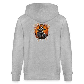 Skelett-Biker im Halloween-Rausch - Stanley/Stella Unisex Bio-Kapuzenjacke CULTIVATOR  - Grau meliert - Hinten - Luana (180cm)