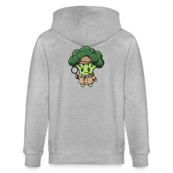Cute Broccoli Detective Spy Cartoon Vegetarian - Stanley/Stella CULTIVATOR  Unisex Organic Hooded Jacket - heather grey - Back - Luana (180cm)