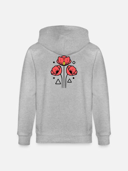 Poppy-Poppies-Minimalist-Line-Art-2 - Stanley/Stella CULTIVATOR  Unisex Organic Hooded Jacket - heather grey