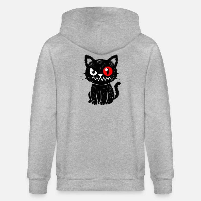 Schwarze Katze mit rotem Auge sitzend  - Stanley/Stella Unisex Bio-Kapuzenjacke CULTIVATOR  - Grau meliert