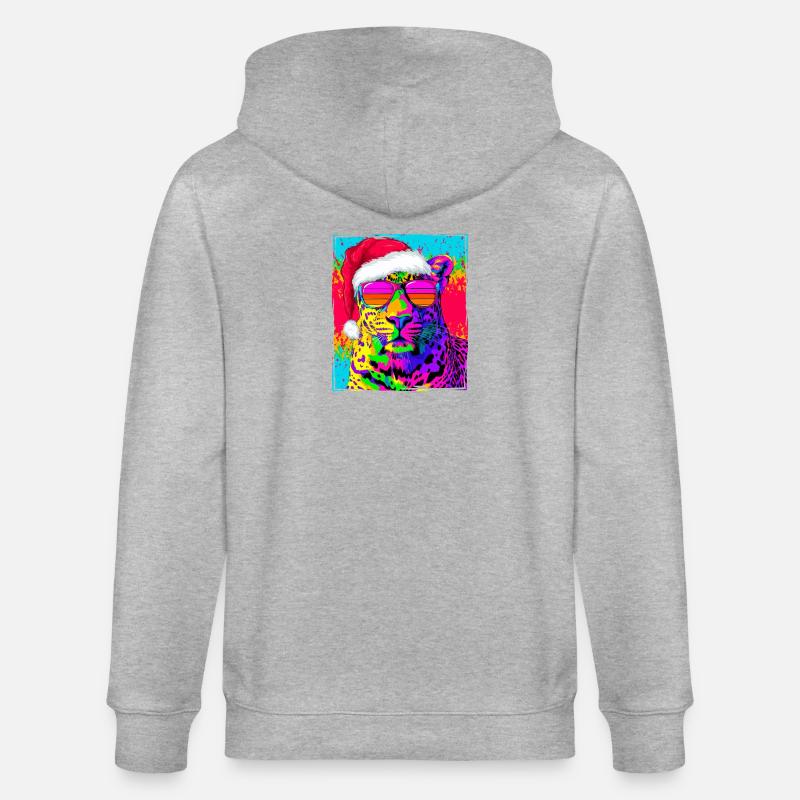 Portrait de Noël du léopard - Veste à capuche bio CULTIVATOR Stanley/Stella Unisexe - gris chiné
