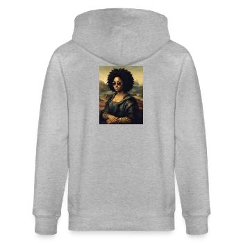 Black Mona Lisa – Afrikanische Wurzeln Melanin Pride - Stanley/Stella Unisex Bio-Kapuzenjacke CULTIVATOR  - Grau meliert - Hinten - Luana (180cm)
