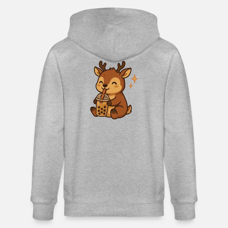 Hirsch mit Bubble Tea kawaii Hirsch - Stanley/Stella Unisex Bio-Kapuzenjacke CULTIVATOR  - Grau meliert
