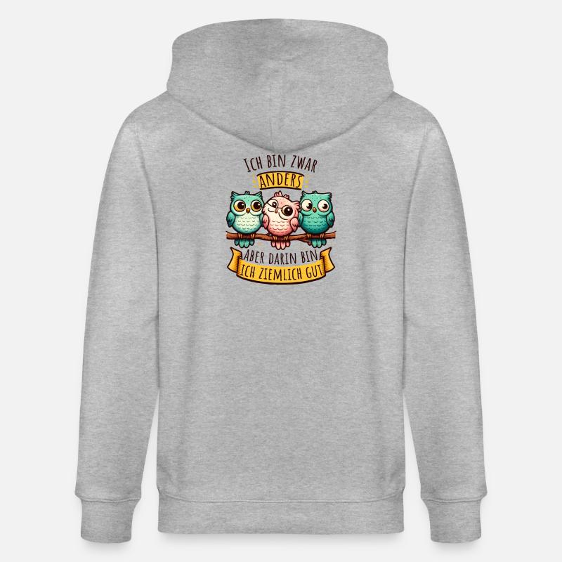 Anderssein – Eulen mit Spruch & Persönlichkeit - Stanley/Stella Unisex Bio-Kapuzenjacke CULTIVATOR  - Grau meliert