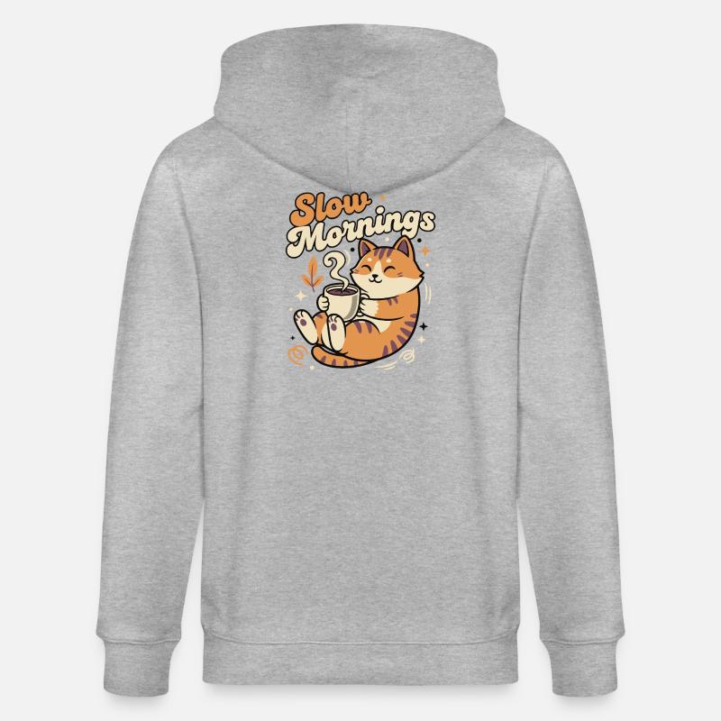 Langsame Morgenkatze mit Kaffee - Stanley/Stella Unisex Bio-Kapuzenjacke CULTIVATOR  - Grau meliert