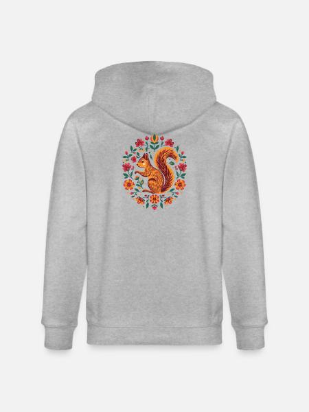 Eichhörnchen im Blumenkranz - Stanley/Stella Unisex Bio-Kapuzenjacke CULTIVATOR  - Grau meliert