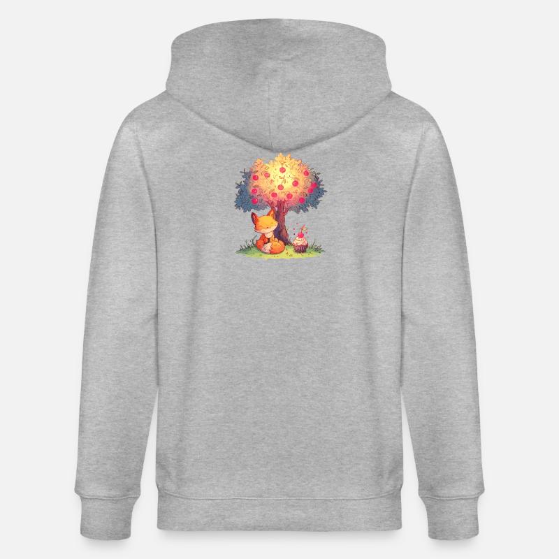 Fuchs am Apfelbaum mit Cupcake - Stanley/Stella Unisex Bio-Kapuzenjacke CULTIVATOR  - Grau meliert