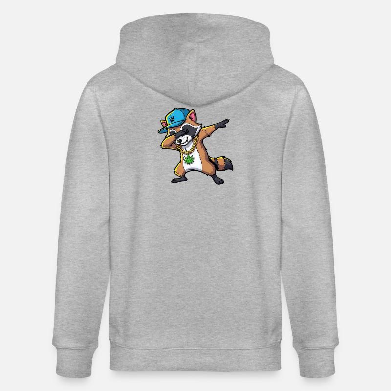 Dabbing Waschbär mit Hanfblatt - Stanley/Stella Unisex Bio-Kapuzenjacke CULTIVATOR  - Grau meliert