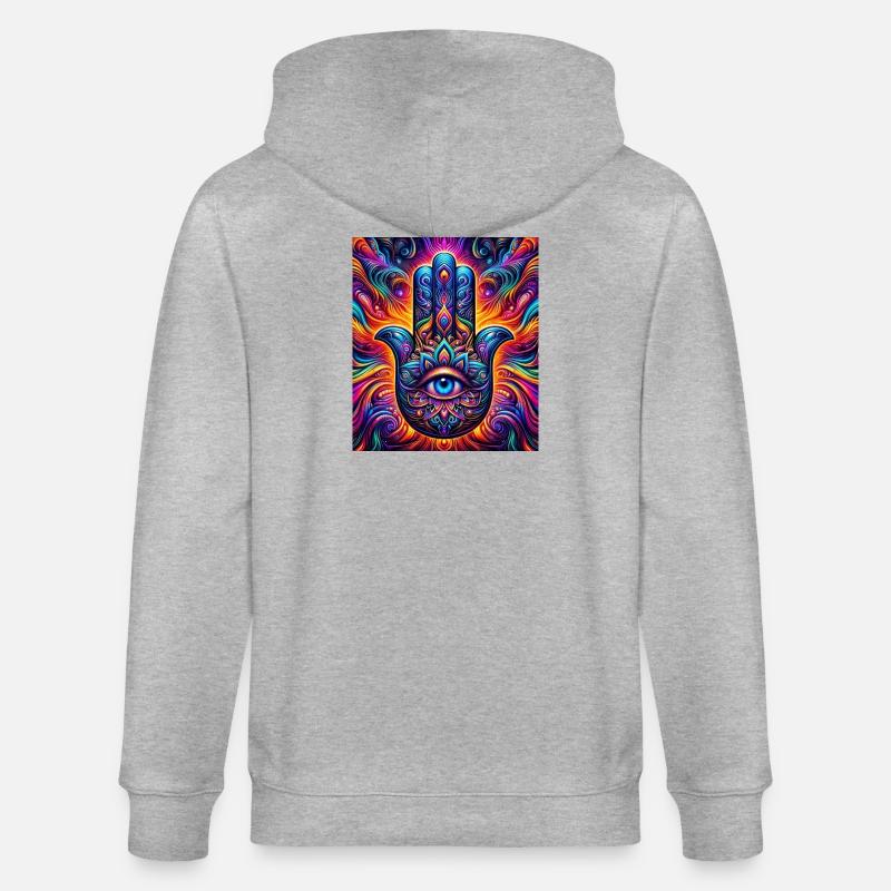 Mandala psychédélique Hamsa Œil Main-Œil - Veste à capuche bio CULTIVATOR Stanley/Stella Unisexe - gris chiné