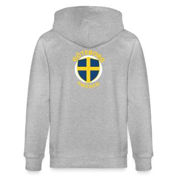 Göteborgs Sköld in schwedischen Farben - Stanley/Stella Unisex Bio-Kapuzenjacke CULTIVATOR  - Grau meliert - Hinten - Luana (180cm)