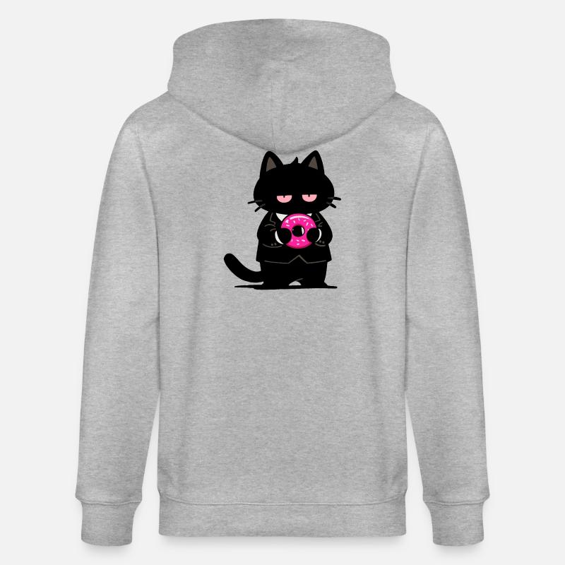 Chat noir avec un donut rose - Veste à capuche bio CULTIVATOR Stanley/Stella Unisexe - gris chiné
