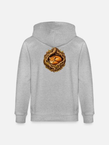 Schlafender Fuchs im Wurzelbau – Waldmotiv - Stanley/Stella Unisex Bio-Kapuzenjacke CULTIVATOR  - Grau meliert