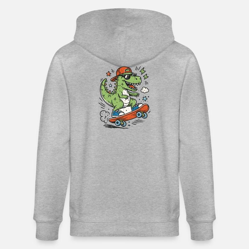 Krokodil auf Skateboard mit Cap - Stanley/Stella Unisex Bio-Kapuzenjacke CULTIVATOR  - Grau meliert