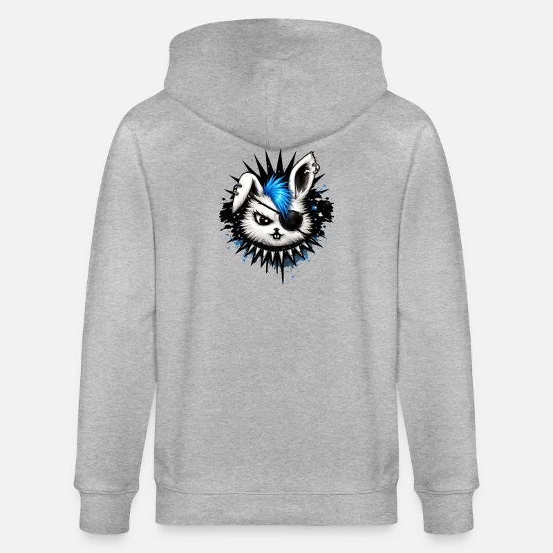 Lapin punk avec crête et cache-œil - Veste à capuche bio CULTIVATOR Stanley/Stella Unisexe - gris chiné