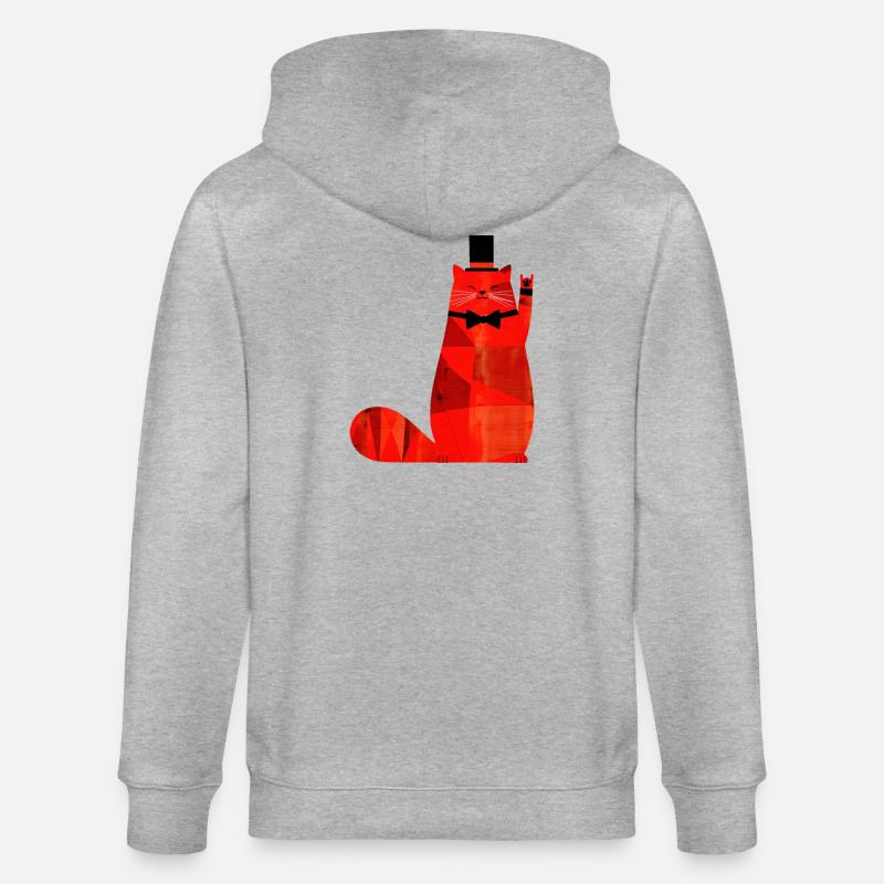 Rote Katze mit Fliege und Zylinder - Stanley/Stella Unisex Bio-Kapuzenjacke CULTIVATOR  - Grau meliert