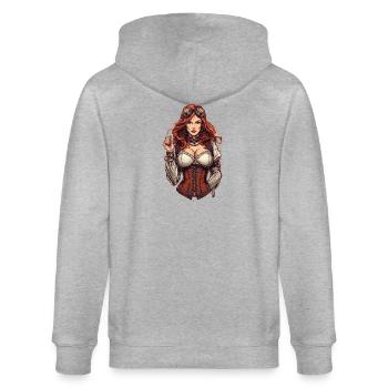 Steam Punk Schöne Frauen Steampunk - Stanley/Stella Unisex Bio-Kapuzenjacke CULTIVATOR  - Grau meliert - Hinten - Luana (180cm)