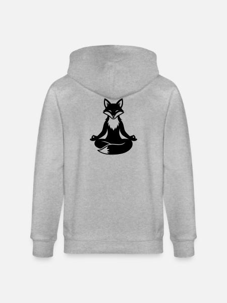 Meditating Fox Zen - Stanley/Stella CULTIVATOR  Unisex Organic Hooded Jacket - heather grey