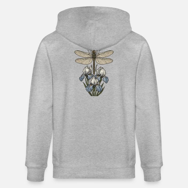 Libelle über Irisblüten - Stanley/Stella Unisex Bio-Kapuzenjacke CULTIVATOR  - Grau meliert