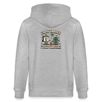 Von Front bis Back: Full Stack Entwickler - Stanley/Stella Unisex Bio-Kapuzenjacke CULTIVATOR  - Grau meliert - Hinten - Luana (180cm)
