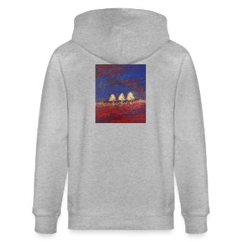 Drei Bäume in Abendrot - Stanley/Stella Unisex Bio-Kapuzenjacke CULTIVATOR  - Grau meliert - Hinten - Luana (180cm)