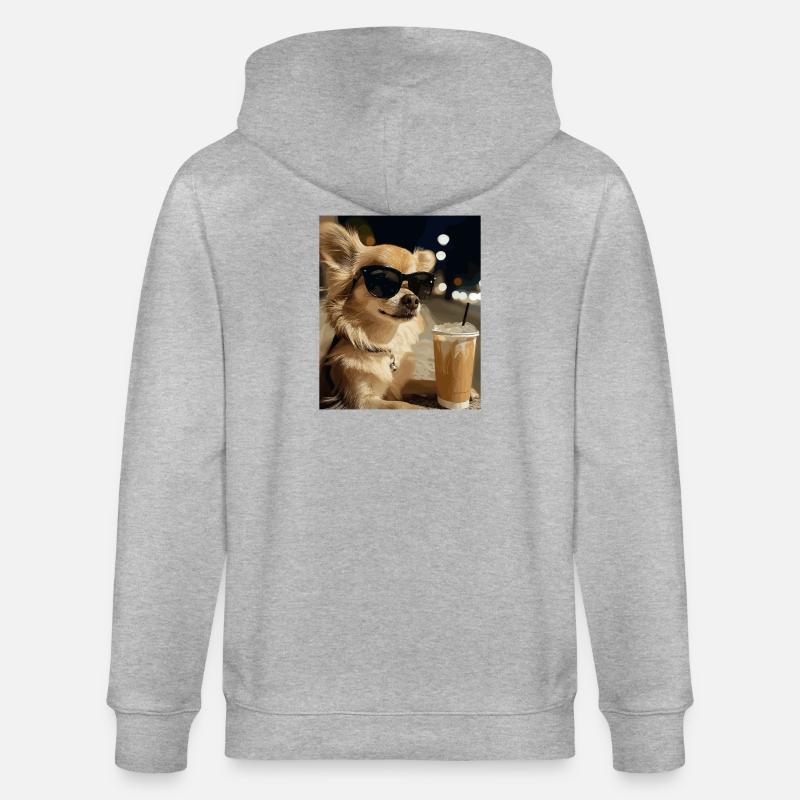 Sonnenbrillen-Hund mit Eiskaffee - Stanley/Stella Unisex Bio-Kapuzenjacke CULTIVATOR  - Grau meliert