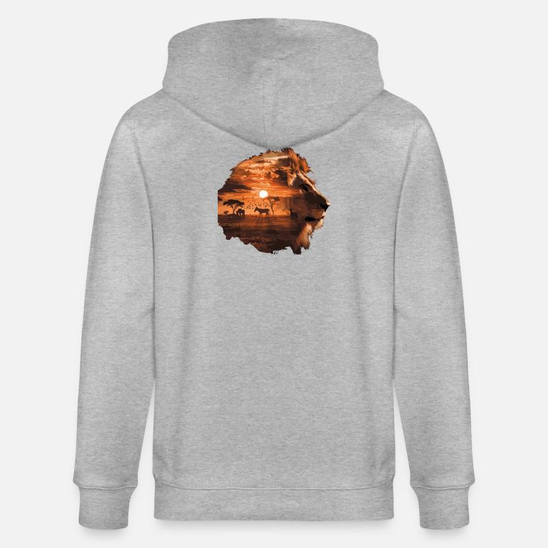 Löwe Savanne Sunset Double Exposure Design - Stanley/Stella Unisex Bio-Kapuzenjacke CULTIVATOR  - Grau meliert