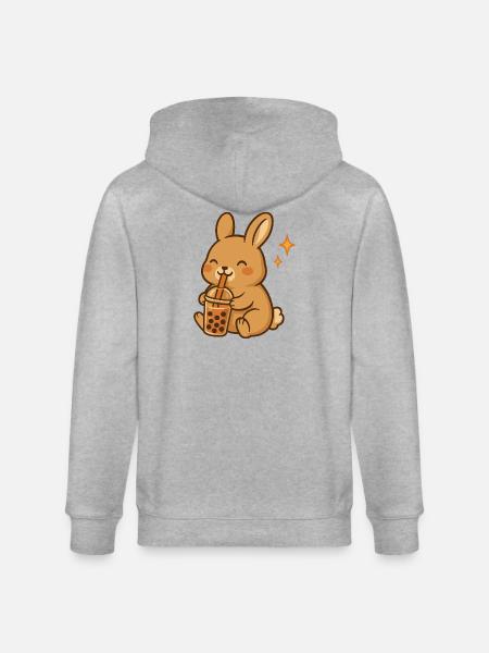 Bunny with Bubble Tea Kawaii Bunny - Stanley/Stella CULTIVATOR  Unisex Organic Hooded Jacket - heather grey