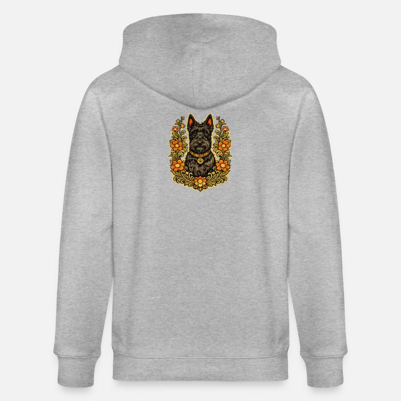 Floral Frame Scottish Terrier - Stanley/Stella Unisex Bio-Kapuzenjacke CULTIVATOR  - Grau meliert