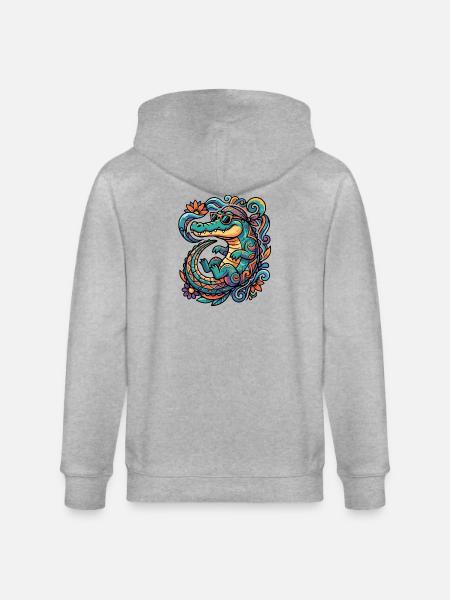 Retro Crocodile Creative Tropics Pattern Summery - Stanley/Stella CULTIVATOR  Unisex Organic Hooded Jacket - heather grey