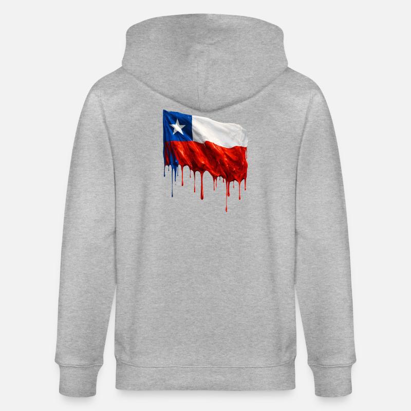 Chile Flag Dripping Solid - Stanley/Stella CULTIVATOR  Unisex Organic Hooded Jacket - heather grey