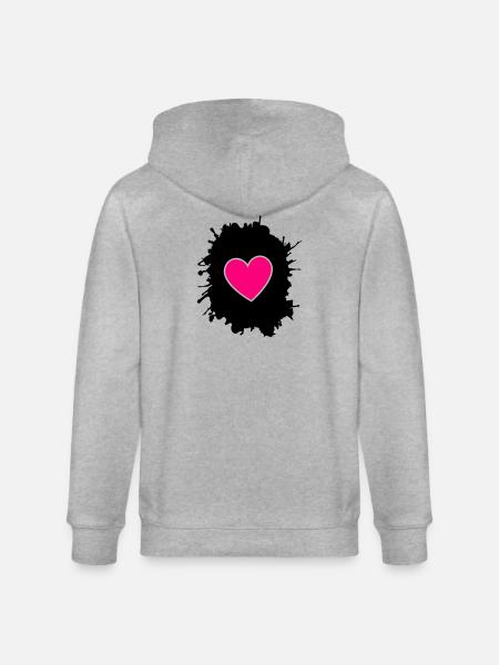 Magenta Heart on Black - Stanley/Stella CULTIVATOR  Unisex Organic Hooded Jacket - heather grey