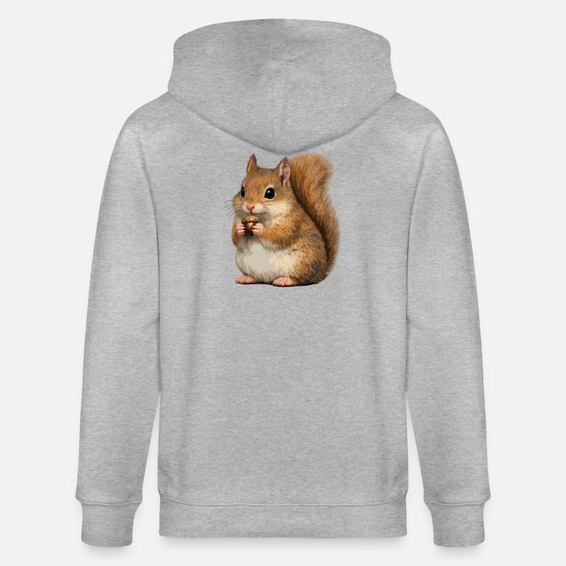 Eichhörnchen mit Eichel - Stanley/Stella Unisex Bio-Kapuzenjacke CULTIVATOR  - Grau meliert
