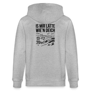 Mir Latte wie Deich Lustiger Norddeutsch Spruch - Stanley/Stella Unisex Bio-Kapuzenjacke CULTIVATOR  - Grau meliert - Hinten - Luana (180cm)