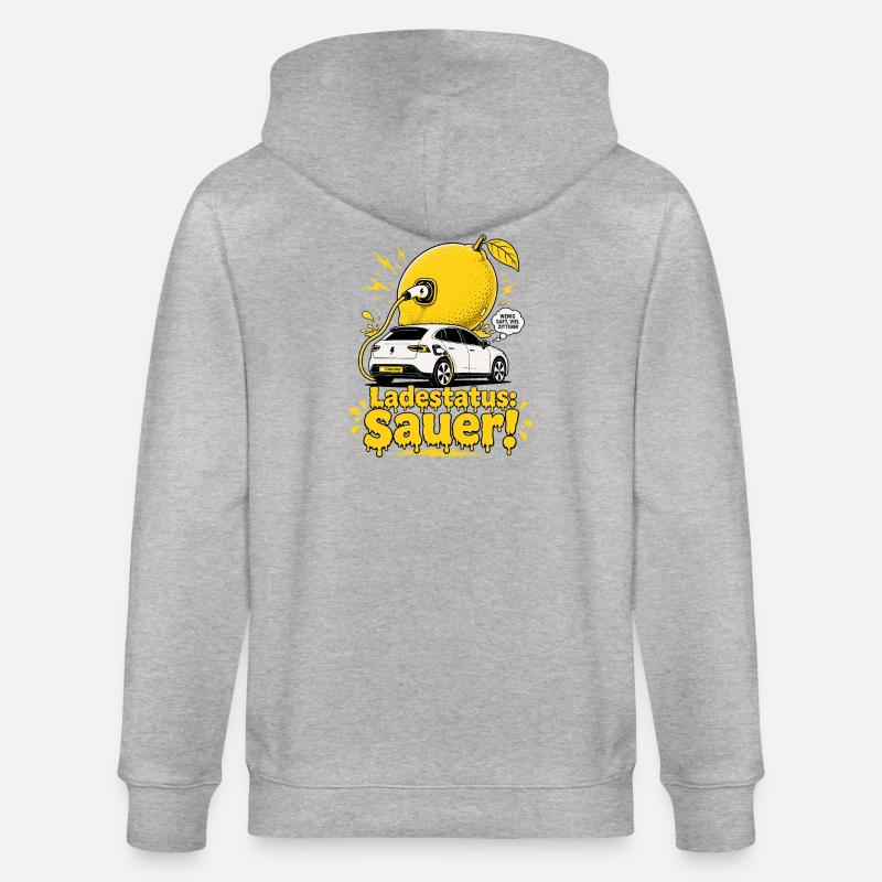 Ladestatus Sauer, E Auto Satire. - Stanley/Stella Unisex Bio-Kapuzenjacke CULTIVATOR  - Grau meliert
