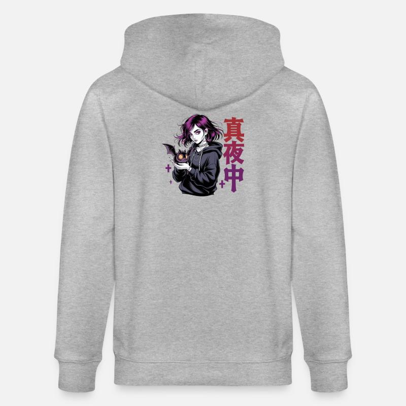 真夜中 Fille d’anime gothique Midnight Bat Gothic - Veste à capuche bio CULTIVATOR Stanley/Stella Unisexe - gris chiné