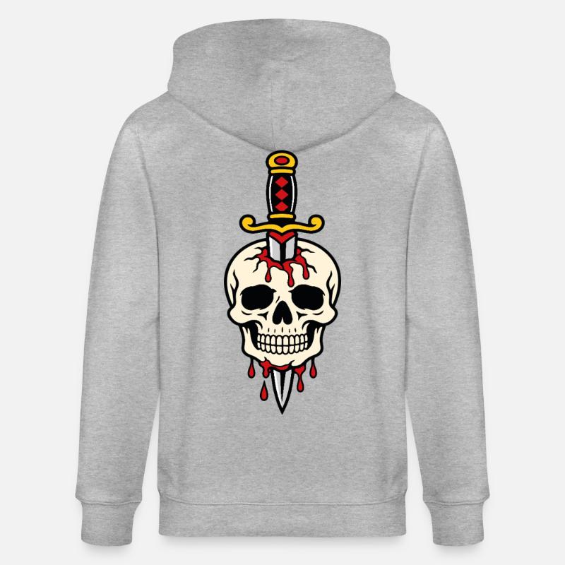 Schädel mit einem Tattoo-Dolch durchbohrt - Stanley/Stella Unisex Bio-Kapuzenjacke CULTIVATOR  - Grau meliert