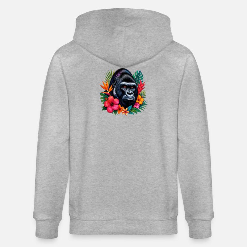 Gorille aux fleurs - Veste à capuche bio CULTIVATOR Stanley/Stella Unisexe - gris chiné