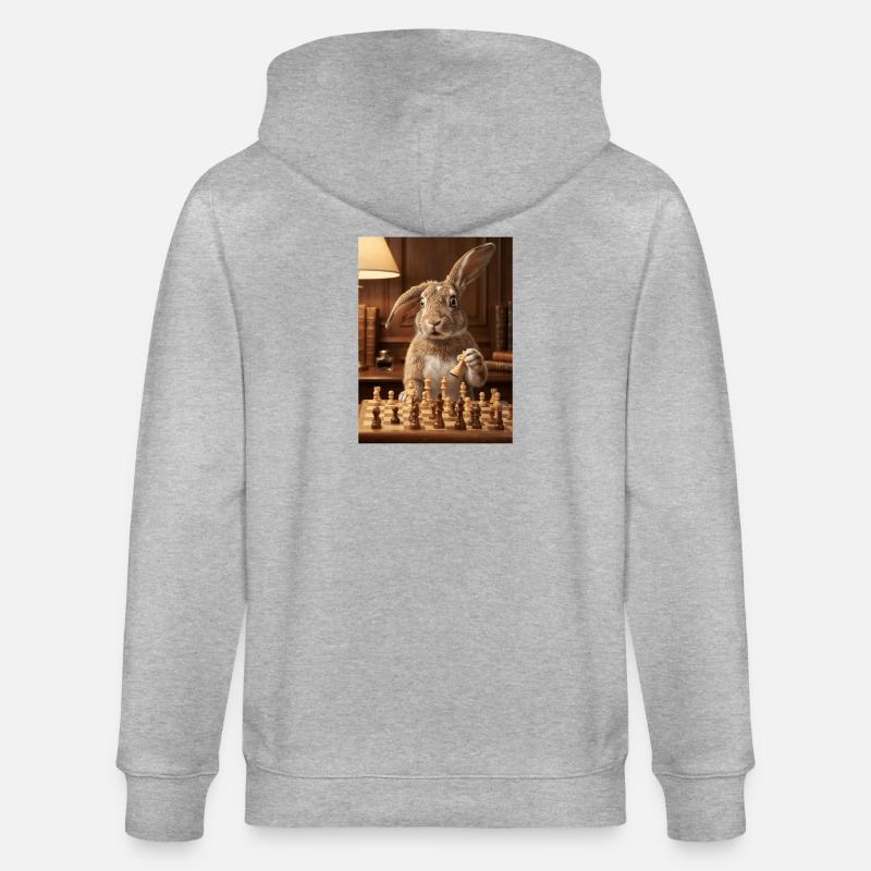 Le lapin jouant aux échecs - Veste à capuche bio CULTIVATOR Stanley/Stella Unisexe - gris chiné