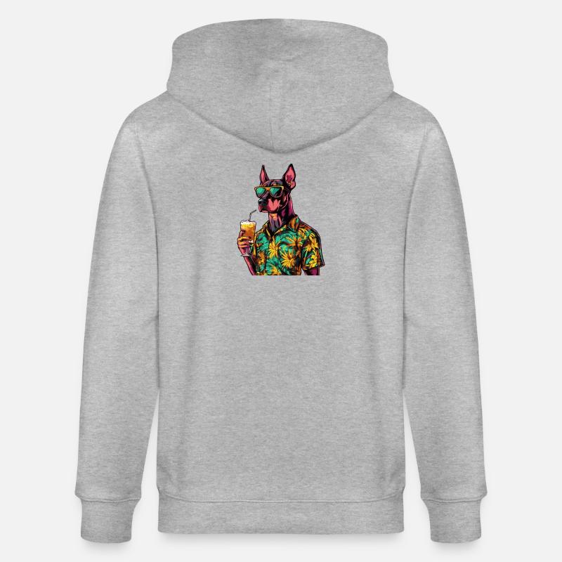 Dobermann Hund Comic Sommer - Stanley/Stella Unisex Bio-Kapuzenjacke CULTIVATOR  - Grau meliert