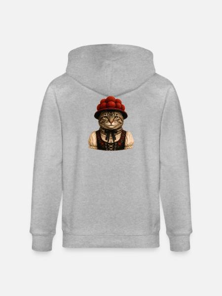 Black Forest Cat with Bollenhut - Stanley/Stella CULTIVATOR Unisex Organic Hooded Jacket - heather grey