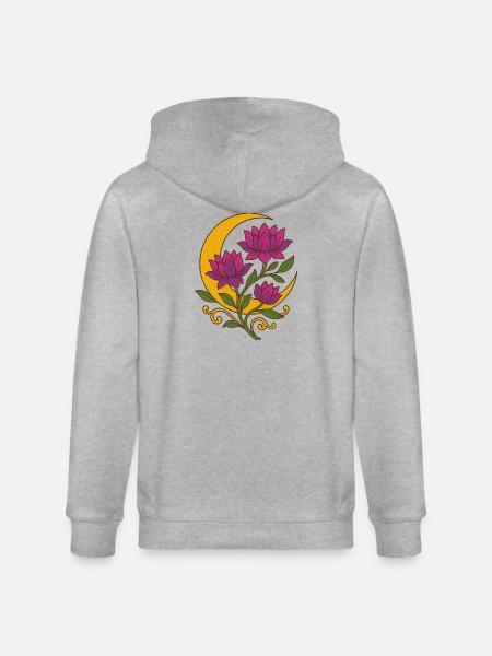 Lunar Lotus in Gold Crescent - Stanley/Stella CULTIVATOR Unisex Organic Hooded Jacket - heather grey