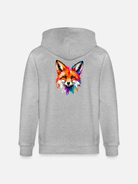Bunter Fuchs mit Farbklecksen - Stanley/Stella Unisex Bio-Kapuzenjacke CULTIVATOR - Grau meliert