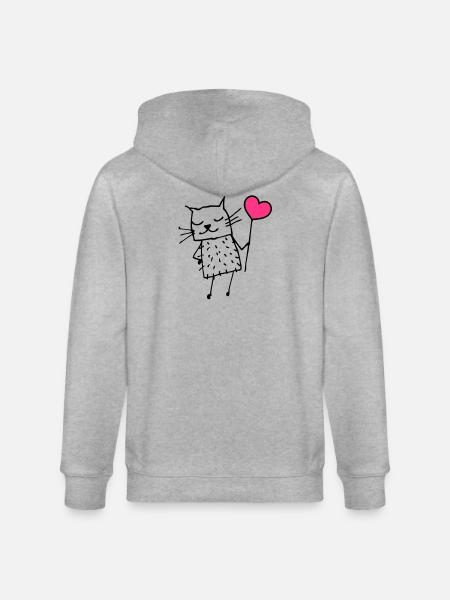 Katze mit Herz: Liebe - Stanley/Stella Unisex Bio-Kapuzenjacke CULTIVATOR  - Grau meliert