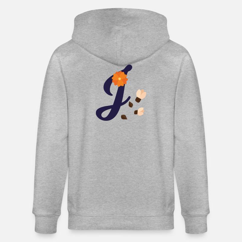Eleganter Buchstabe 'J' mit Blumen - Stanley/Stella Unisex Bio-Kapuzenjacke CULTIVATOR - Grau meliert