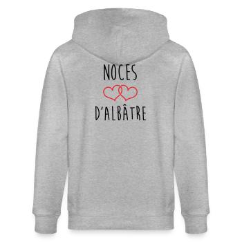 Alabaster-Hochzeit 75 Jahre Ehe - Stanley/Stella Unisex Bio-Kapuzenjacke CULTIVATOR  - Grau meliert - Hinten - Luana (180cm)