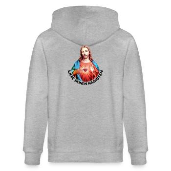 Aime ton prochain Jésus Bénédiction de la main gauche - Veste à capuche bio CULTIVATOR Stanley/Stella Unisexe - gris chiné - Dos - Luana (180cm)