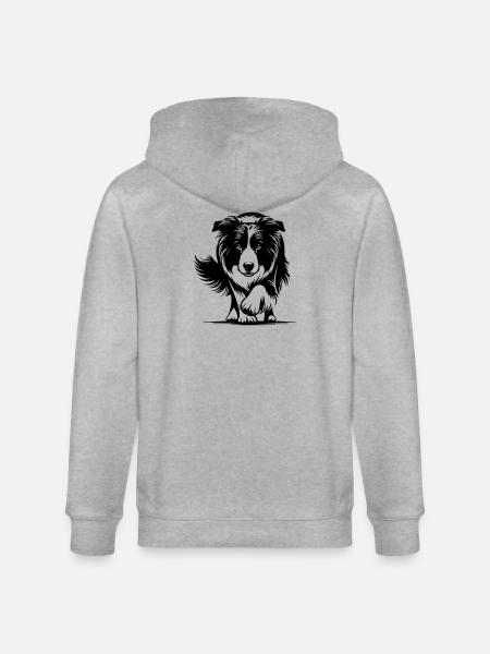 Border Collie - Stanley/Stella CULTIVATOR Unisex Organic Hooded Jacket - heather grey